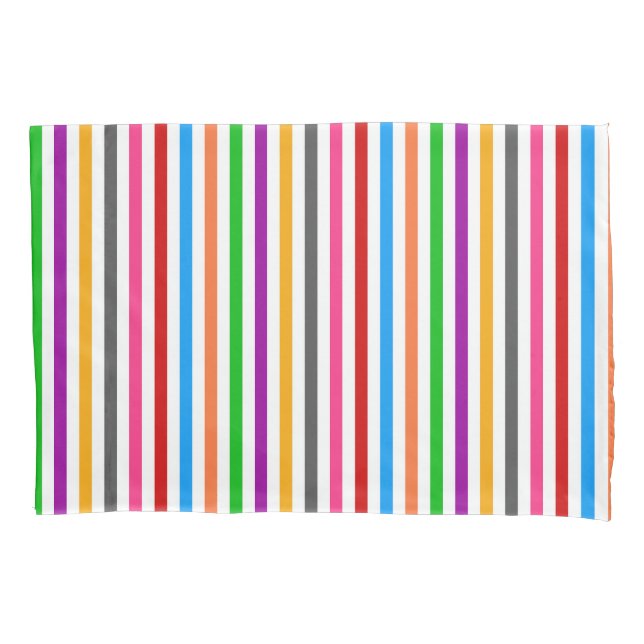 Colourful Rainbow Stripes Lines Design - White  Pillowcase (Front)