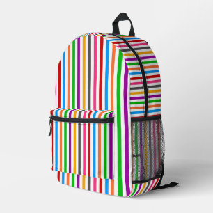 Colourful Rainbow Stripes Lines Design - White Printed Backpack