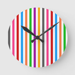 Colourful Rainbow Stripes Lines Design - White Round Clock