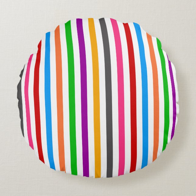 Colourful Rainbow Stripes Lines Design - White  Round Cushion (Front)