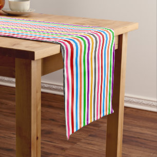Colourful Rainbow Stripes Lines Design - White Short Table Runner