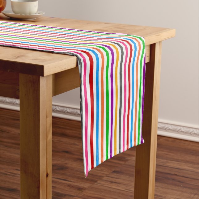 Colourful Rainbow Stripes Lines Design - White  Short Table Runner (In Situ)