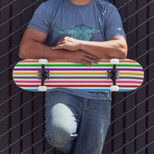 Colourful Rainbow Stripes Lines Design - White  Skateboard