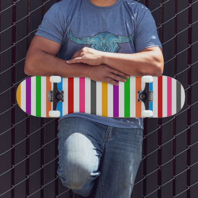 Colourful Rainbow Stripes Lines Design - White  Skateboard (Outdoor 3)