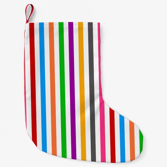 Colourful Rainbow Stripes Lines Design - White  Small Christmas Stocking (Front)