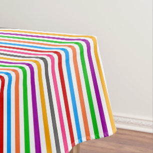 Colourful Rainbow Stripes Lines Design - White Tablecloth