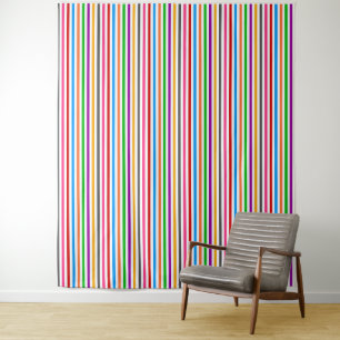 Colourful Rainbow Stripes Lines Design - White Tapestry