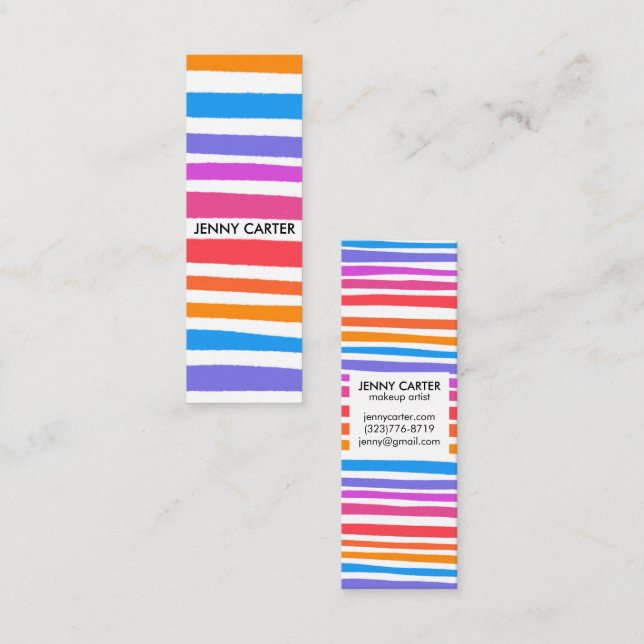 Colourful Rainbow Stripes Minimalist Cool Mini Business Card (Front/Back)