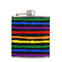 Colourful Rainbow Stripes on Custom Black Hip Flask