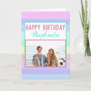 Colourful Rainbow Stripes Photo Happy Birthday Card