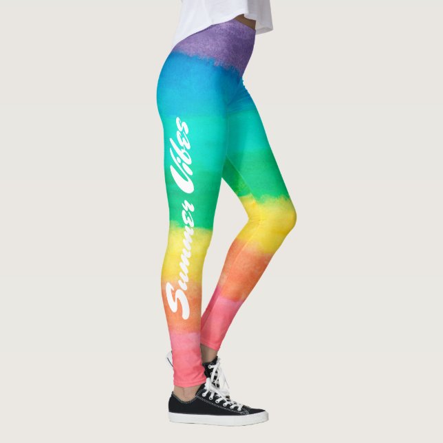 Colourful Rainbow Stripes Summer Vibes Leggings (Right)
