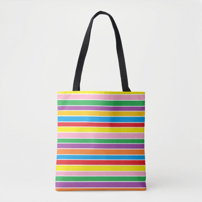 Colourful Rainbow Stripes Tote Bag (Front)