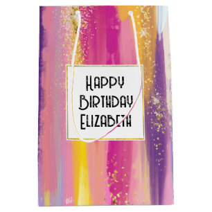 Colourful Rainbow Stripes with Faux Gold Glitter Medium Gift Bag