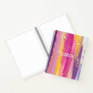Colourful Rainbow Stripes with Faux Gold Glitter N Notebook
