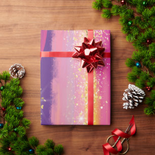 Colourful Rainbow Stripes with Faux Gold Glitter Wrapping Paper