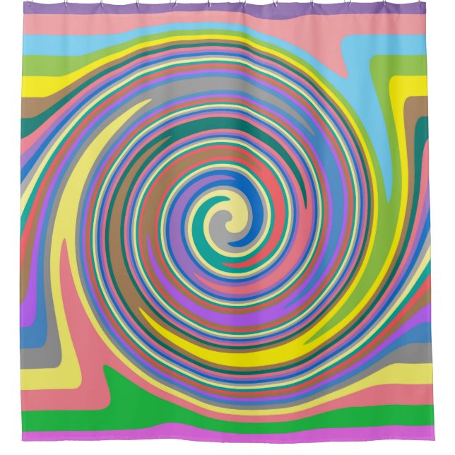 Colourful rainbow swirl pattern shower curtain (Front)