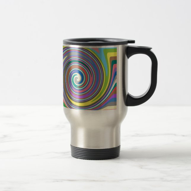 Colourful rainbow swirl pattern travel mug (Right)