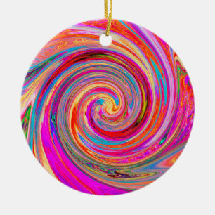 Colourful Rainbow Swirl Retro Abstract Design Ceramic Tree Decoration