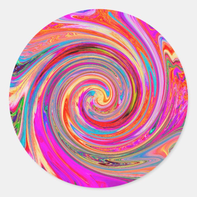 Colourful Rainbow Swirl Retro Abstract Design Classic Round Sticker (Front)