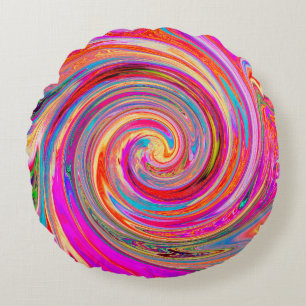 Colourful Rainbow Swirl Retro Abstract Design Round Cushion