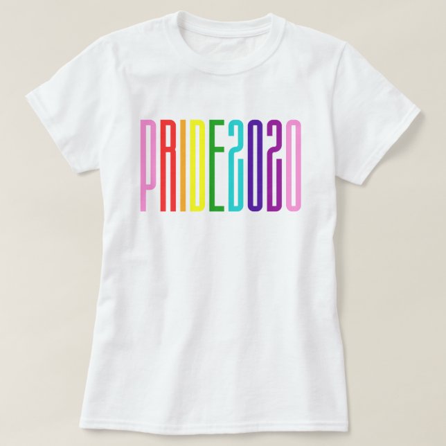 Colourful Rainbow Text LGBTQ Gay Pride 2020 T-Shirt (Design Front)