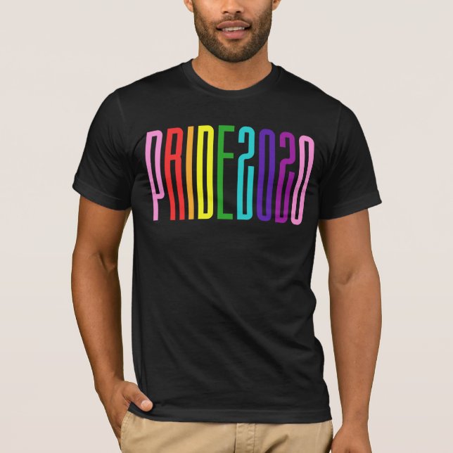 Colourful Rainbow Text LGBTQ Gay Pride 2020 T-Shirt (Front)