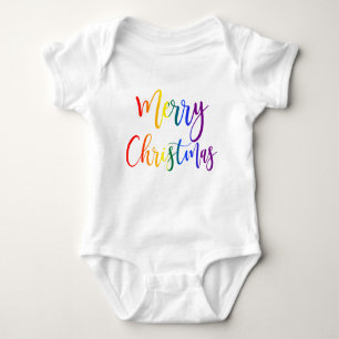 Colourful Rainbow Text LGBTQ Gay Pride Christmas Baby Bodysuit
