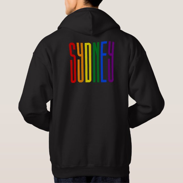 Colourful Rainbow Text LGBTQ Sydney Gay Pride LGBT Hoodie (Back)