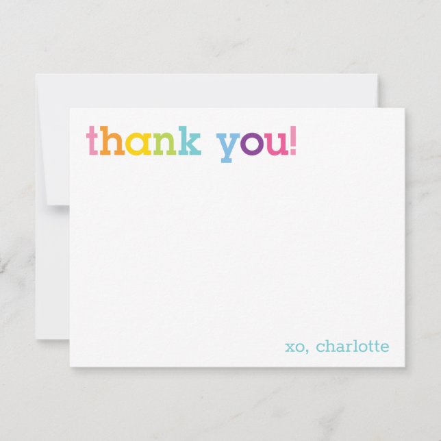 Colourful Rainbow Thank You Note Card (Front)