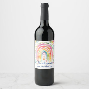 Colourful Rainbow thank you teacher Wine Label