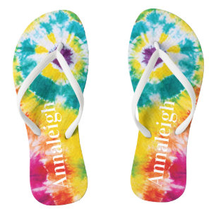 Colourful Rainbow Tie Dye Custom Name Vacation Jandals