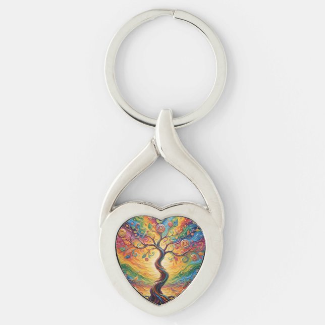Colourful Rainbow Tree Abstract Key Ring (Front)