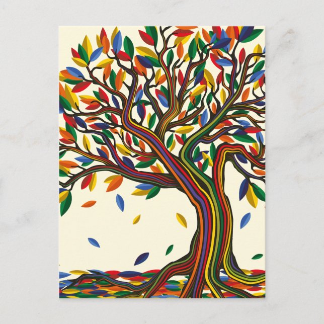 Colourful rainbow tree with bright colours postcard (Front)