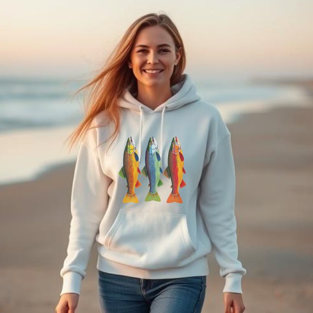 Colourful Rainbow Trout Hoodie (Colorful Rainbow Trout-Fisherman Fashion Summer Beach)