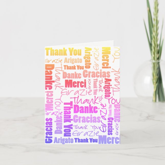 Colourful Rainbow Typography Multilingual Thank Yo You Card (Front)