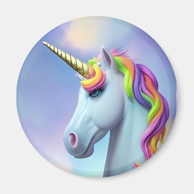 Colourful Rainbow Unicorn Clouds Magnet (Front)