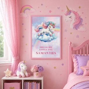 Colourful Rainbow Unicorn Girl Birthday Wall Poste Poster