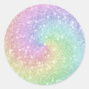 Colourful Rainbow Unicorn Glitter Spiral Modern Classic Round Sticker