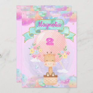 Colourful Rainbow Unicorn Hot Air Balloon Giraffe Invitation