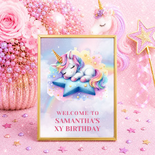 Colourful Rainbow Unicorn Magical Day Birthday Wel Poster