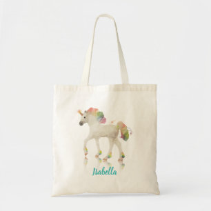 Colourful Rainbow Unicorn Polygon Name Budget Tote Bag