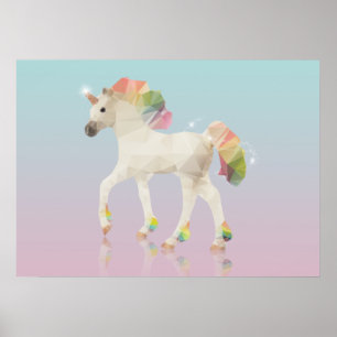 Colourful Rainbow Unicorn Polygon - Poster Print
