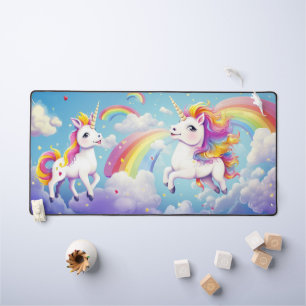 Colourful Rainbow Unicorns Clouds Kids Desk Mat