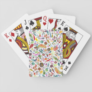 Colourful Rainbow Watercolor Fruits & Veggies Playing Cards