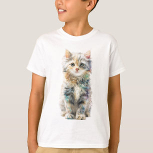 Colourful Rainbow Watercolor Splatter Cat Kids T-Shirt