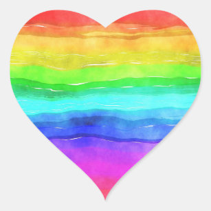Colourful Rainbow Watercolor Wavy Heart Sticker