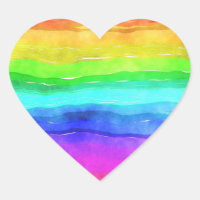 Colourful Rainbow Watercolor Wavy Heart Sticker