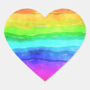 Colourful Rainbow Watercolor Wavy Heart Sticker