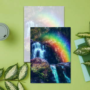 Colourful Rainbow Waterfalls Woodland Forest Photo Card