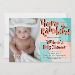 Colourful Rainbow Wave Abstract Photo Baby Shower Invitation